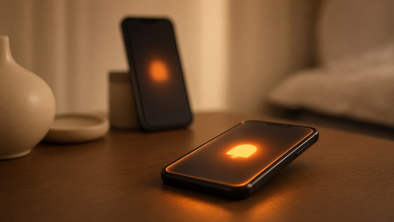 A phone lighting up with a private alert at night