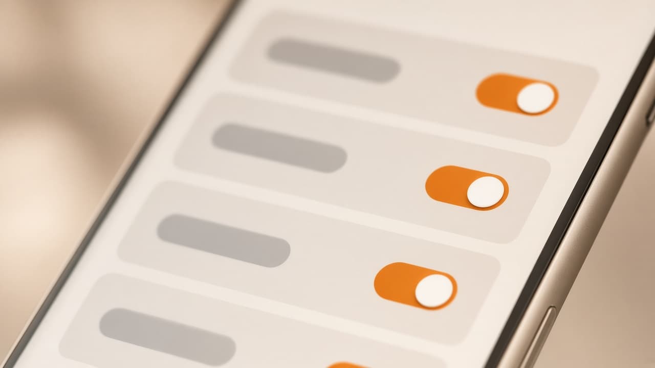 Warm orange privacy toggles on a phone