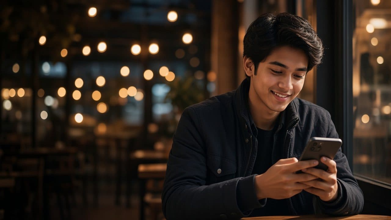 Someone using Locksee privately in a cafe